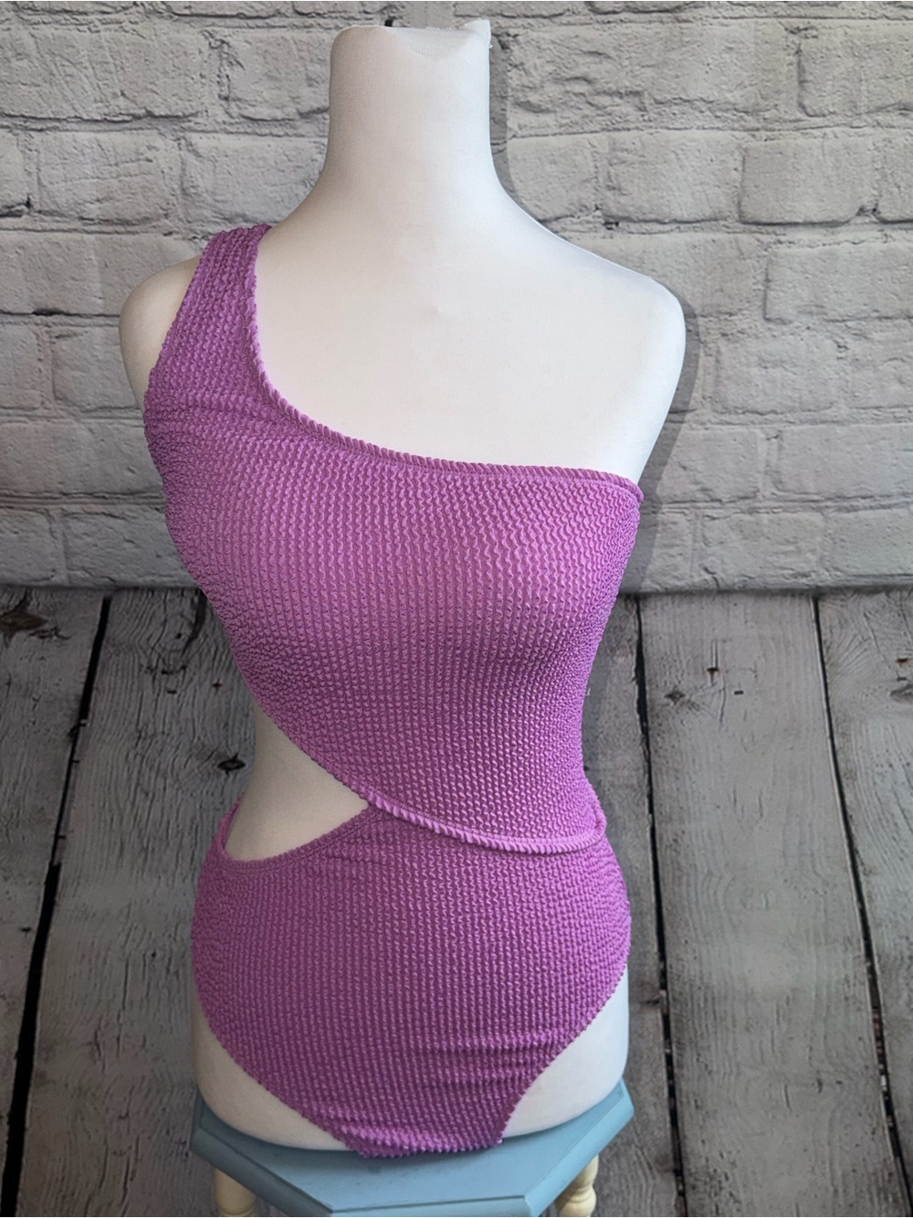 One-Shoulder Cutout Textured Swimsuit in Lilac